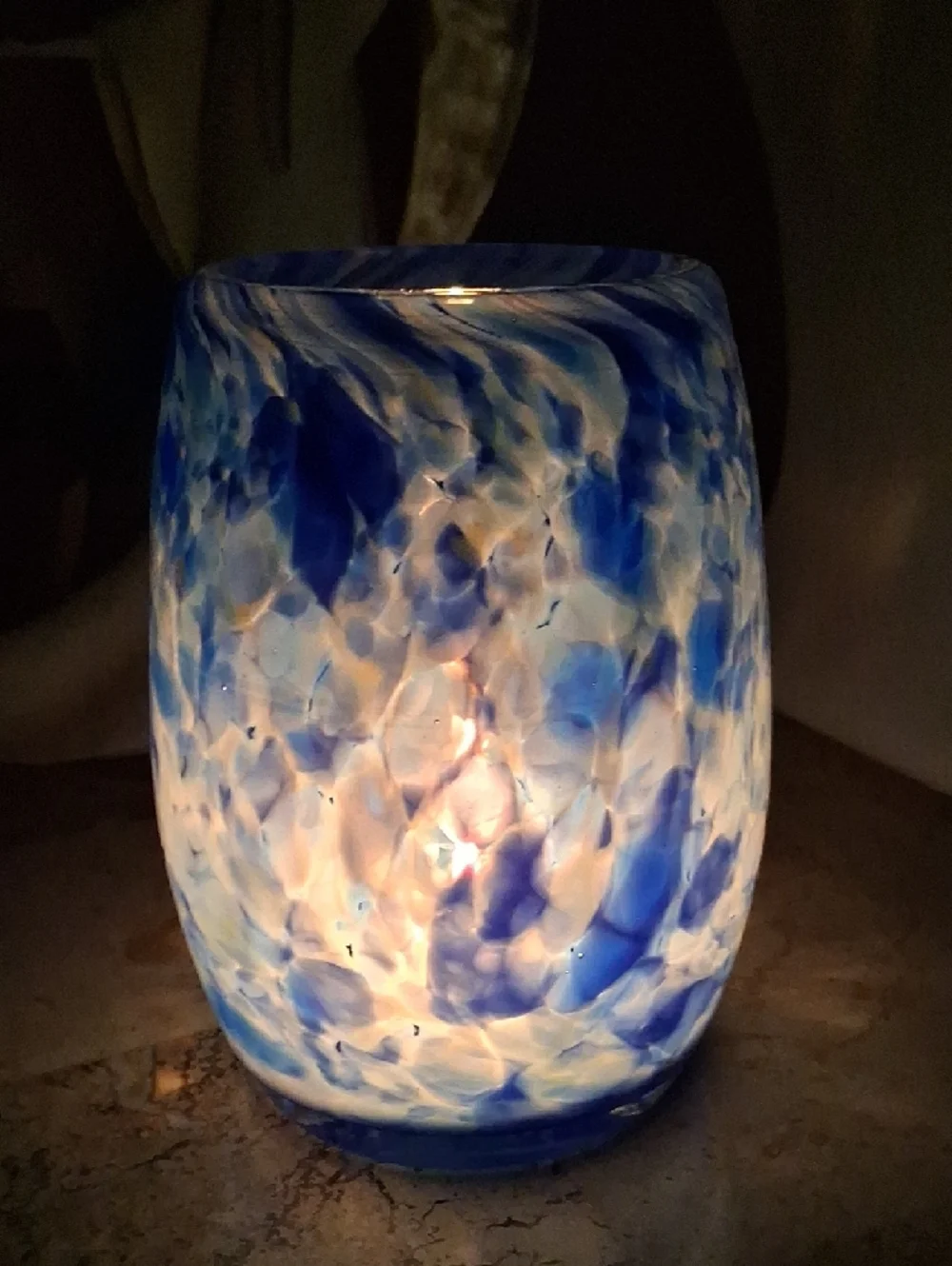 Votive Candle Holder. Art Glass In Lapis Blue  